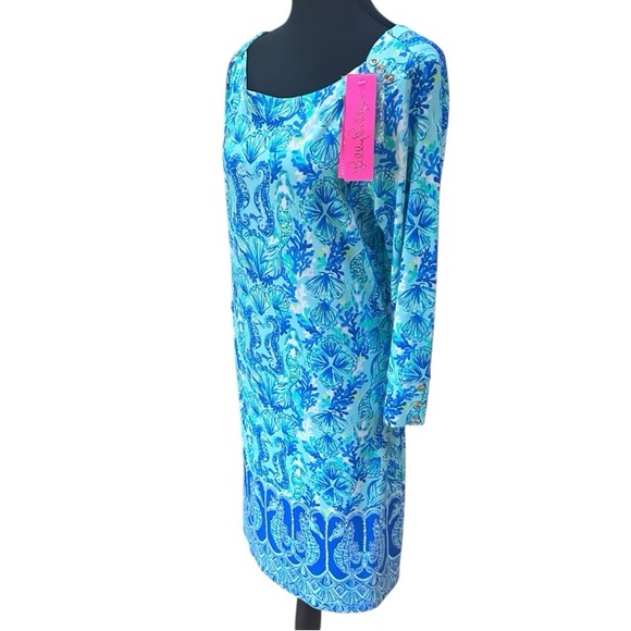 Lilly Pulitzer blue Sophie Dress, ‘Seeing Double’ pattern. Size L NWT - Picture 2 of 9